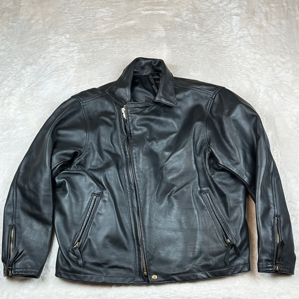 Langlitz Leathers Black Leather Jacket Custom Motorcycle USA Men's XL
